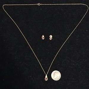 14K Yellow Gold Ruby earring & necklace set